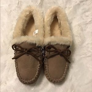 J. Crew Suede Faux Shearling Moccasin Slippers